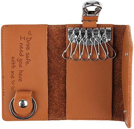 Personalized Engraved Leather Key Case with 6 Hooks Perfect Gifts for Boyfriend Husband Anniversary Gifts-Drive Safe