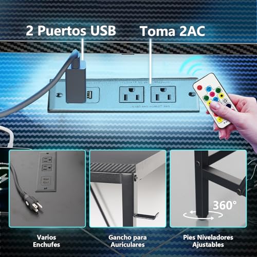 FURRIFIC Escritorio para Computadora en Forma de L, Escritorio Minimalista con Soporte para Monitor, Escritorio Gamer Estructura de Acero,Toma de Corriente, Perchero para Auriculares,106 x 91 x 80cm