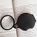 Nydotd 6X Mini Pocket Magnifying Glass Folding Magnifier Loupe with Rotating Protective Holster Leather Pouch for Reading, Science Class, Hobby (Black, 60mm/2.4