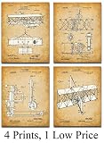 Original Wright Brothers Patent Art Prints - Set of Four Photos (8x10) Unframed - Makes a Great Gift Under $20 for Pilots