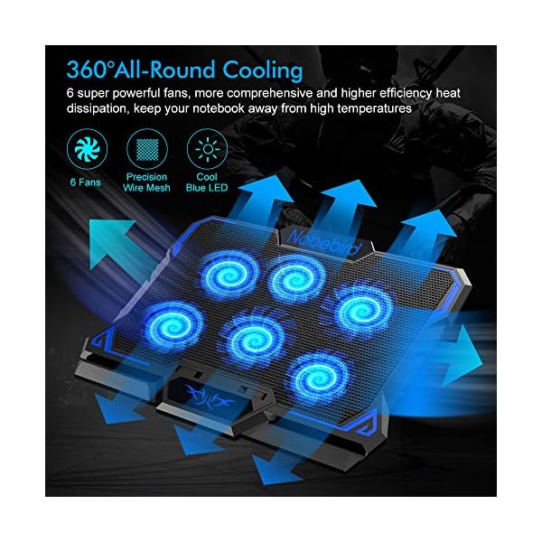 Laptop-Cooling-Pad-Gaming-Laptop-Cooler-Pad-with-6-Ultra-Quiet-Powerful-Fans-Adjustable-height-and-Speed-With-Cool-Blue-LED-Lights-Perfect-for-12-17-laptop-Portable-Cooler-Pad Laptop Cooling Pad, Gaming Laptop Cooler Pad with 6 Ultra Quiet Powerful Fans, Adjustable height and Speed With Cool…