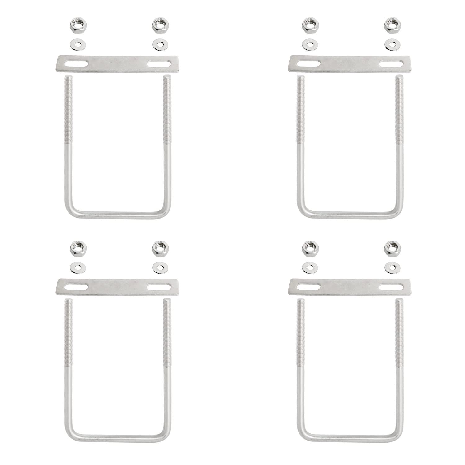 Aopin Square U-Bolt 2.95"(75mm) Inner Width U Bolts Brackets 304 Stainless Steel M8 with Nut, Plate, Washer for Car/RV/Trailer Bumper,4 Sets