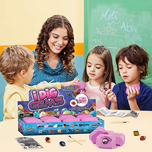 KARAZZO 12 Gemstone Dig Kits,Fairie Gemstone Excavation Science Dig Kit Archaeological Excavation Educational Toys for Kids Over 6+ Years