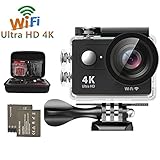 Jabond Wifi Action Camera 4K Waterproof Sports Video Camera SPCA6350 Chipset OV4689 Sensor Wide Angle Ultra HD 2.0 Inch LCD Screen 12MP Diving Camera with 2 Batteries (Black)