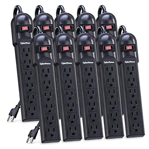 CyberPower CSB6012MP10 Essential Surge Protector, 1200J/125V, 6 Outlets, 12ft Power Cord, 10 Pack