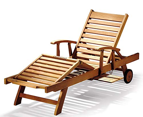 Teako Design Gartenliege Foggia Teak unbehandeltes Massivholz mit Armlehnen Wetterfest Sonnenliege verstellbar Teakholz – Bild 3