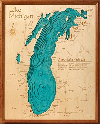 Silver Lake in Oceana, MI - 3D Map 16 x 20 IN - Laser carved wood nautical chart and topographic depth map.