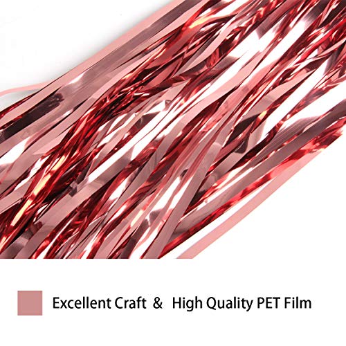 HAPY SHOP 4PACK 3.28ft x 6.56ft Rose Gold Metallic Tinsel Foil Fringe Curtains Photo Backdrop for Birthday Wedding Engagement Party, Bridal Shower, Baby Shower, Bachelorette Holiday Celebration Party Decorations