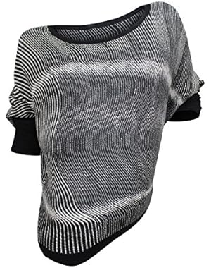 BCBGMAXAZRIA Women's Black White Wavy Dolman Knit Top