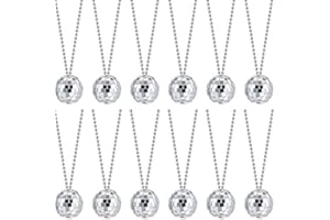 Hicarer 12 Piece Mirror Disco Ball Costume Necklaces 70s Disco Party Necklaces for Home Decorations, 1.57 Inch Stage Props, Game Accessories, Halloween, Party Favor and Supplies