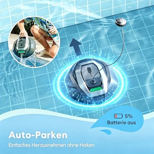 10s Poolroboter(2026 Upgrade), Poolroboter Akku mit 3 Motoren, 90Min für Pools bis 80 m², Fernbedienung und App-Steuerung, automatisches Parken, geeignet für Verschiedene Pooloberflächen