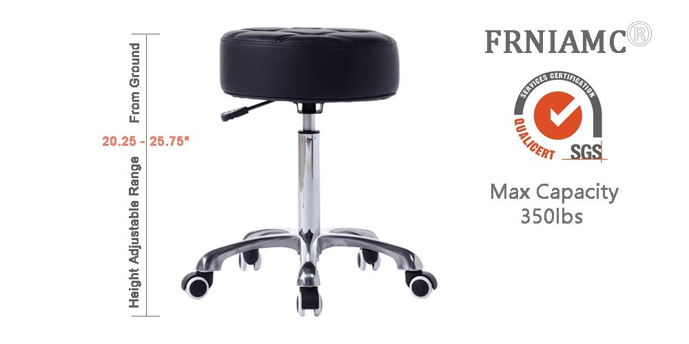 FRNIAMC Rolling Salon Stool- with Wider Comfy Round Seat- Height Adjustable Swivel Heavy-duty Chair with Wheels for Medical Salon Esthetician Artist Studio and Home Office Use(Black): Beauty