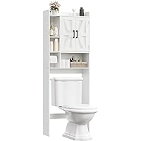 TEENFON Over The Toilet Storage Cabinet, Above Toilet Storage Cabinet with Paper Holder,Taller Wooden Free Standing Bathroom 