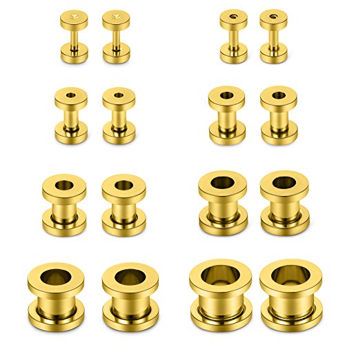 SCERRING16PCS Screw Ear Tunnels Stretching Kit Stainless Steel Gauge Plugs Expanders Set 14G-00G