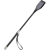 Pwfkgo 18 Inch Riding Crop Horse Whip, Premium PU Leather Equestrian Training Crop with Non-Slip Handle, Durable Double Slapper, Black