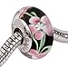 Timeline Treasures Black Flower Charm for European Charm Bracelets Lampwork Glass Stainless Steel