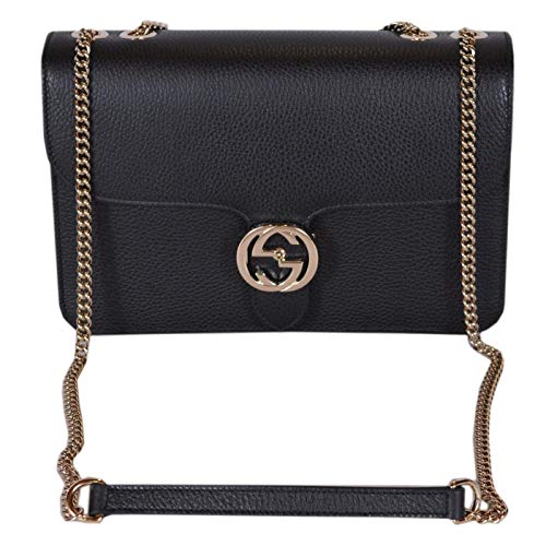 Gucci Women's Black Leather 510304 Interlocking GG Crossbody Purse Handbag New