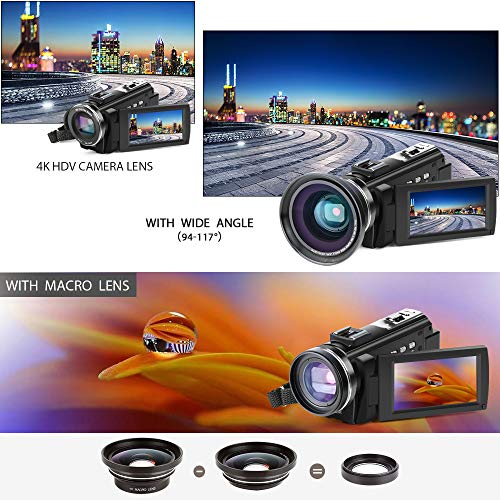ACTITOP-Videocmara-4K-48-MP-Full-HD-1080p-WiFi-IR-visin-Nocturna-16X-Zoom-Digital-videocmara-con-micrfono-Externo-Lente-Gran-Angular-luz-de-vdeo-LED-y-Bolsa-de-cmara