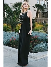 Vestidos largos deportivos para mujer Sólido Ligero Largo Racerback Sin mangas Con bolsillo