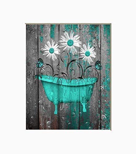 Amazon Com Turquoise Bathroom Home Decor Daisy Flowers Butterflies Rustic Farmhouse Photography Wall Art 5x7 8x10 11x14 Matted Picture Handmade