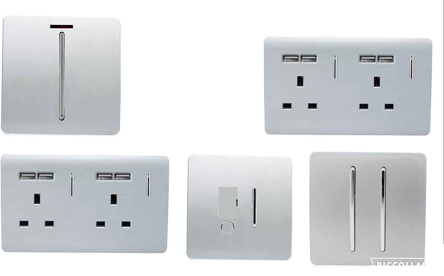 Trendi Switch Modern Glossy Switches/Sockets Kitchen Trade/Multi Buy Pack Silver