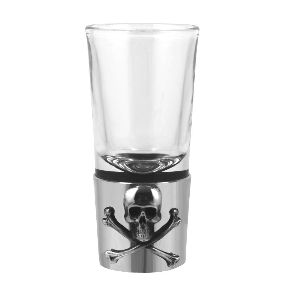 English Pewter Company Shot Glass with Pewter Base and Poison Skull and Crossbones Adornment [SG451]
