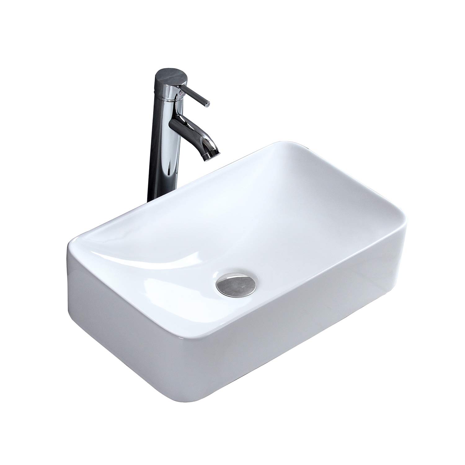 Wash Basin Counter Top Mounted Ceramic Sink Gloss White Rectangle Freestanding Washbasin Modern Sleek Design for Contemporary Life Perfect for Cloakroom Bathroom Office Toilet Rectangle(470*290*125mm)