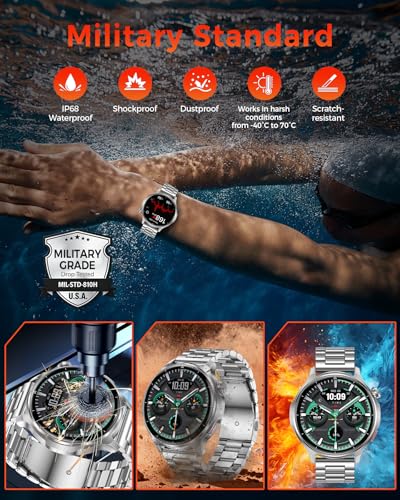 Military Smart Watch for Men-1000mAh Battery, 2 Straps, 1.52" HD Rugged Smartwatch with BT Calling, 120+ Sports Modes, Heart Rate Sleep Monitor, IP68 Waterproof Fitness Tracker for Android iOS, Silver