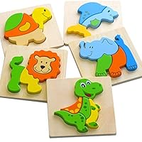 ToyPal Wooden Animal Jigsaw Puzzles for Toddlers | 5 Pack Animal Puzzles for 1 2 3 Year Olds | Educational & Learning Montessori Toy | Gift Box Ready for 1 2 3 Year Old Boys & Girls