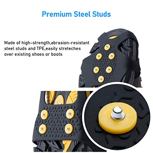 Helonge Ice Grips for Shoe Boot, Snow Anti-Slip Crampons, 10 Studs Traction Cleats Rubber Spikes for Kids Women Men (Large(Women 8.5-11/Men 6.5-8.5))