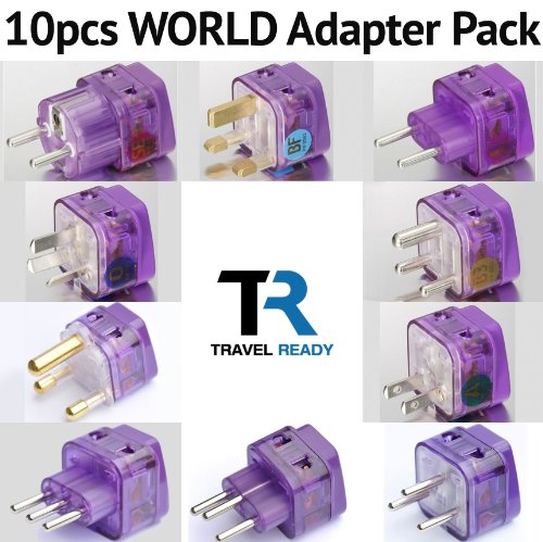 NEW! 10 Pieces HIGH QUALITY WORLD TRAVEL ADAPTER Pack for ALL countries in the WORLD; EUROPE ASIA AFRICA AUSTRALIA SOUTH and N. AMERICA MIDDLE EAST / WITH DUAL PLUG-IN PORTS AND SURGE PROTECTORS