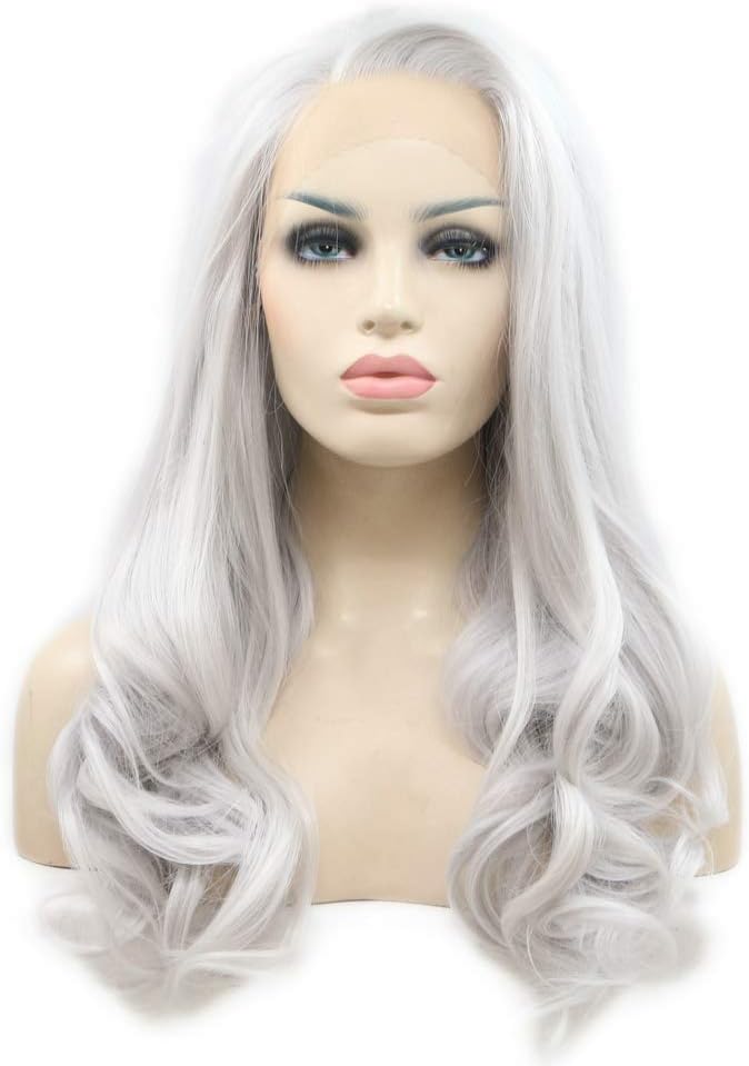 RainaHair Ashy Gray Lace Front Body Wave Wig Soft Natural Hairline Synthetic Glueless Cosplay Party Wigs for Women Daily Wear Wig 26inches - Image 3