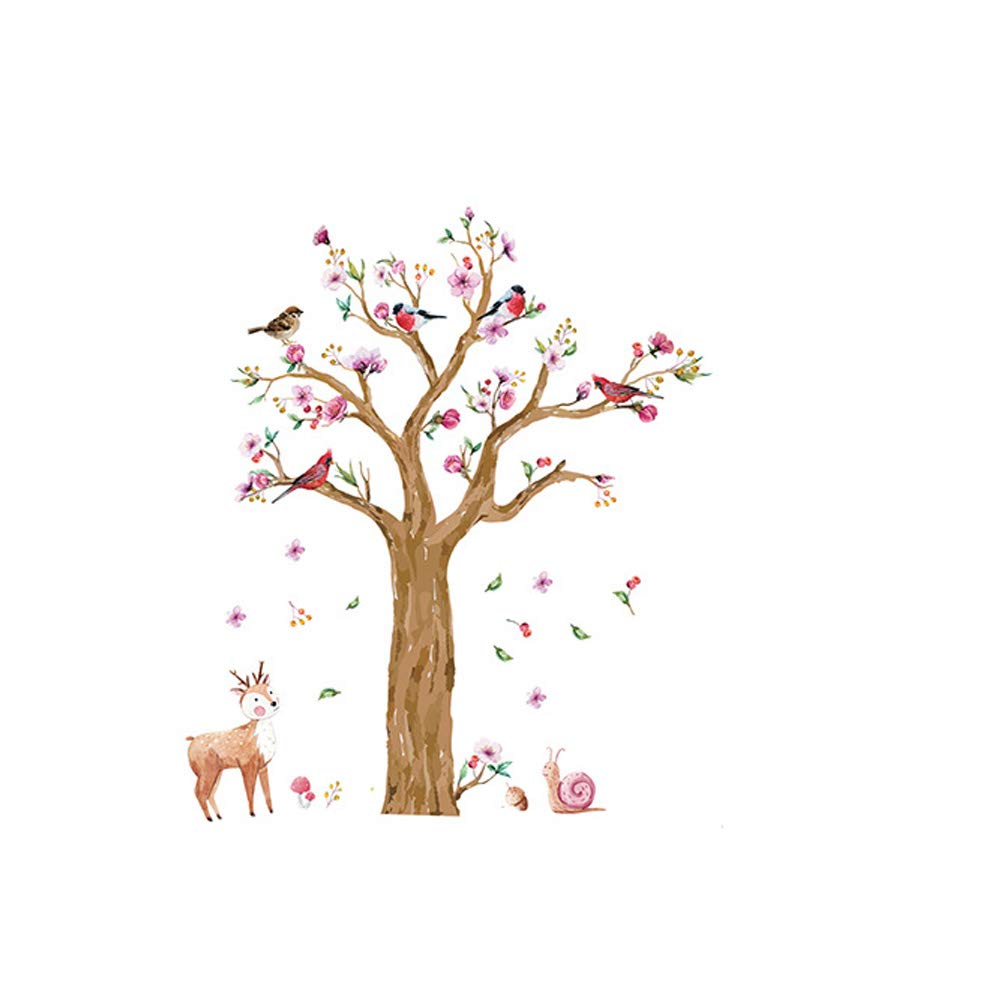 Cute Large Wall Sticker of Colorfull Tree with Deer and Snail for Home Decor