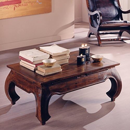 Tavolino da Salotto Massello di Teak Stile Erosione 110x35x38cm