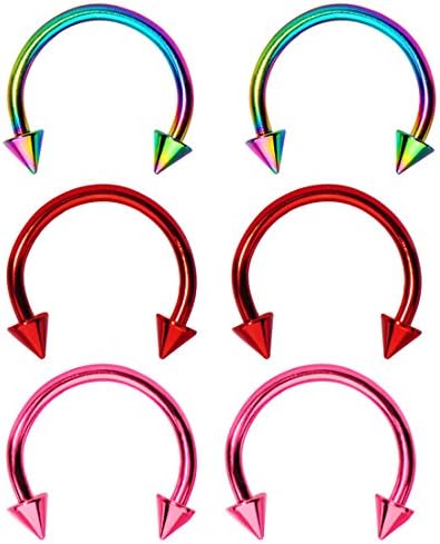6 Pieces of 16 Gauge Electro Spike Horseshoe Circular Barbell - 3 Pairs