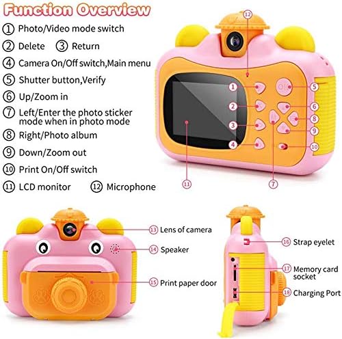 Fltaheroo Portable Instant Print Camera Toy Camera with Print Paper Digital Print Camera Birthday Gift for Kids Pink
