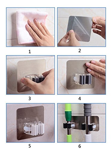 image for Mural Art Broom and Mop Holder 3M Self Adhesive Reusable Mop Rack Hold