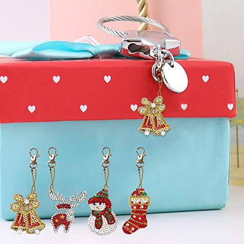 DIY Diamond Painting Keychain Christmas Gift Key Ring Full Drill Mosaic Making Diamond Painting Pendant for Art Craft Key Ring Phone Charm Bag Decor(4 Pack) - Thumbnail 3