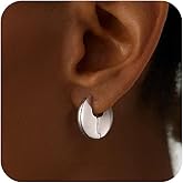 CHESKY Chunky Silver Plated Earrings for Women, Trendy Statement Hoops Earrings Simple Thick Dangle Earrings Silver Plated Dainty Geometric Drop Earrings Fashion Christmas Jewelry