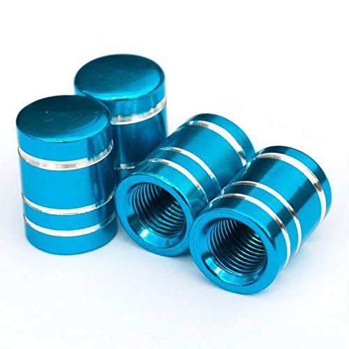 Tire Stem Valve Caps Cover Round Shape (Set of 4pcs) Aluminum with Gasket Rubber Rings Universal fit for All cars and Bike (Sky Blue)