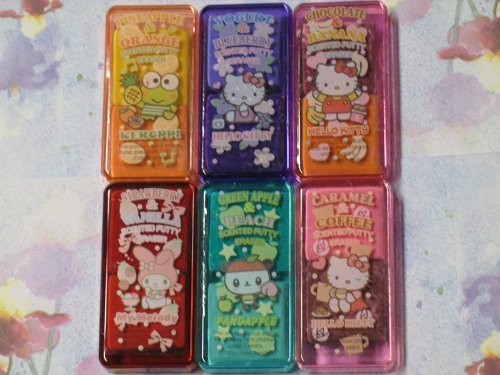 Authentic Imported From Japan Hello Kitty and Friends Food Fruit Scented Silly Putty Kneaded Erasers (Sanrio/nakajima, Japan) Back to School 2008 Complete Set of 6, in Collector's Boxes (2 Scents Each Box, a Total of 12 Scents).