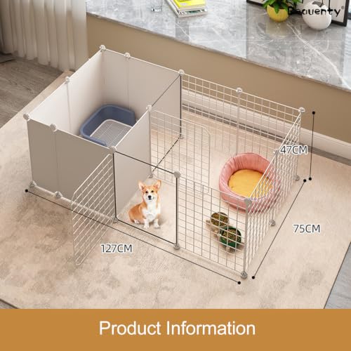 Beauenty Pet Playpen with Toilet Area, Portable Dog Fence for Isolation, Free Combination Pet Play Fence for Indoor and Outdoor, Easy to Assemble, White (127 * 75 * 47cm)