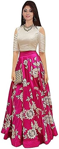 Ekstra creation Women's Satin Embrodred Lehengha Choli (Free Size) (Pink)