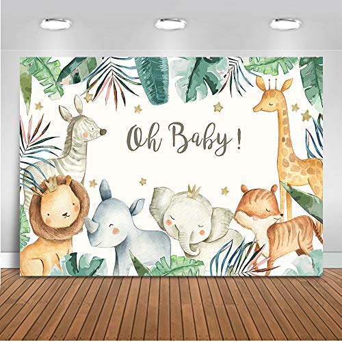 Mocsicka Safari Baby Shower Backdrop Jungle Baby Shower Background 7x5ft Vinyl Boy Safari Baby Shower Banner Backdrops