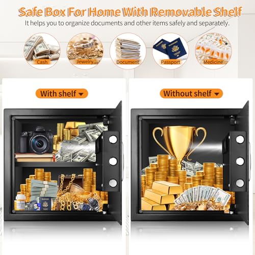 30 L Safe Fireproof with Fireproof Waterproof Wallet, Digital Home Safe with Removable Shelf and Alarm System, Wall Safe, Furniture Safe for Jewellery, Cash, Medication, A4 Documents