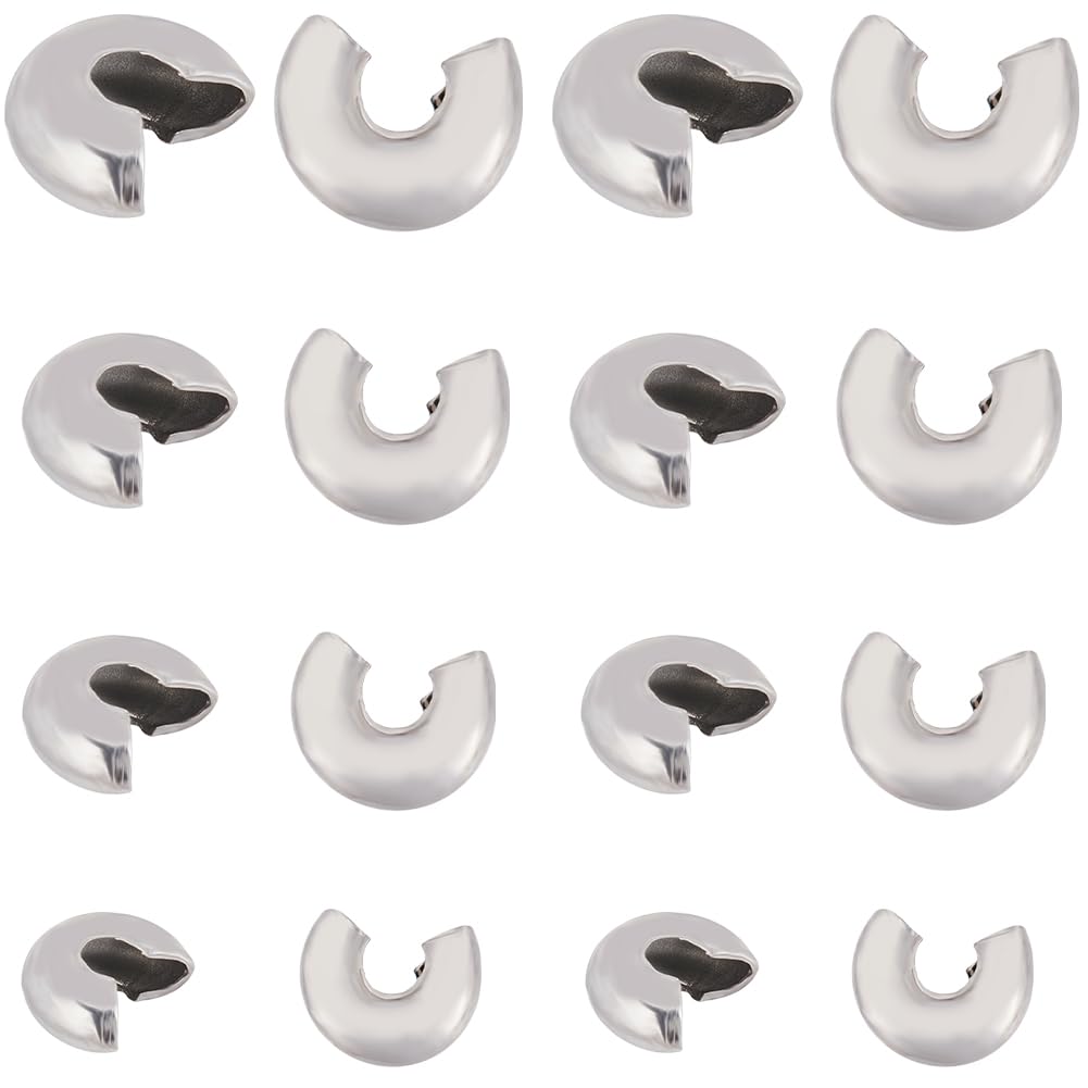 CREATCABIN 240Pcs/Box 4 Sizes Crimp Bead Covers Silver Half Round Open Crimp Beads Knot End Tip Caps Spacers Stainless Steel for DIY Jewelry Making Bracelets Necklaces Crafts Findings