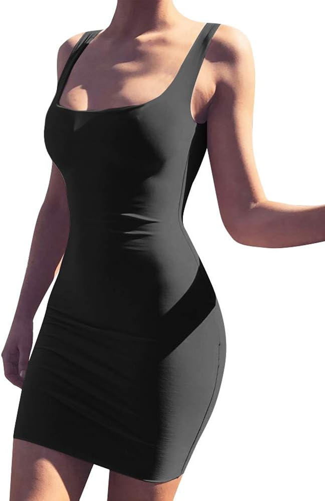 GOBLES Women's Casual Summer Sleeveless Mini Sexy Bodycon Tank Club Dress: Clothing