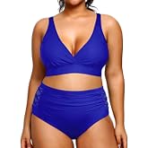 Yonique Womens Plus Size Bikini High Waisted Swimsuits Two Piece Bathing Suits Tummy Control Swimwear
