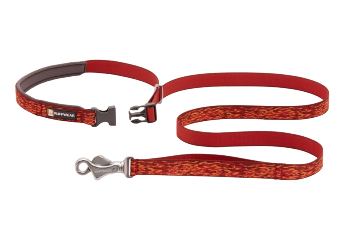 Ruffwear Flat Out Leash, Versatile Dog Lead for Walking, Running and Hiking, Hand Held or Waist Worn, 6 ft (1.8 m) Long, Ember Distortion