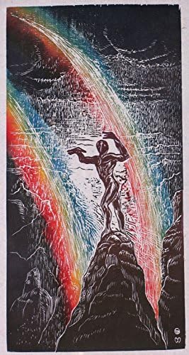 Rainmaker Original Woodcut Print Color Southwest Storm Desert Surreal